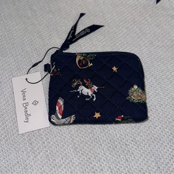 Vera Bradley Snow Globe Motifs Navy Christmas Coin Purse Mini Wallet - Picture 3 of 11
